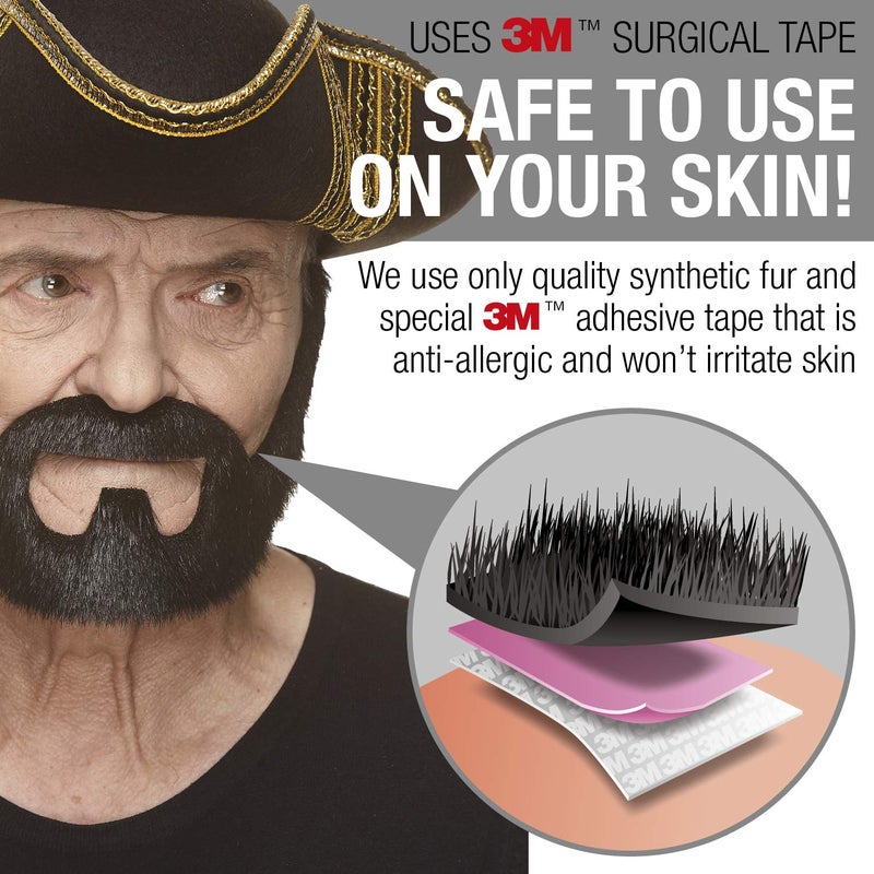 Mustaches Self Adhesive Fake Beard, Novelty, On Bail False Facial, Costume Accessory for Adults, Black Lustrous Color - Image 2